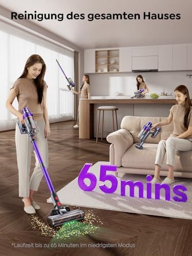 SMOTURE Akku Staubsauger 50.000 Pa 65 Min Laufzeit mit Mini-Turbinendüse, Anti-Tangle-Staubsauger Kabellos mit Touchscreen & Automodus für Tierhaare/Teppiche/Hartböden/Auto, VAC02–Verbesserte Version 4