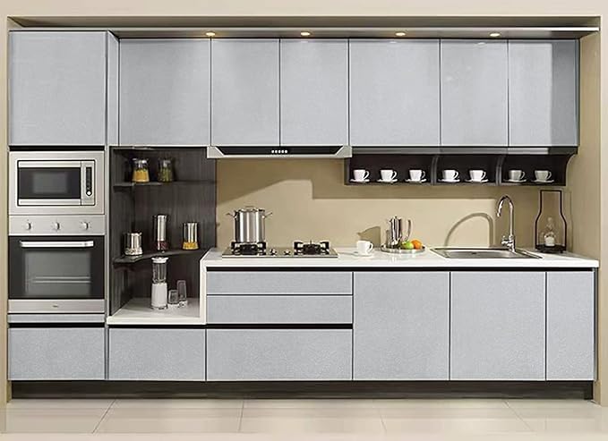 Image of Vinyl Contact Paper Decorative for Cabinets Countertops Kitchen Shelves Liner Self Adhesive Film Peel and Stick Waterproof Removable Wallpaper (Inches 24 x 72, Silver Brush)