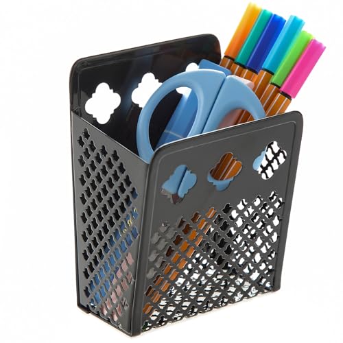 Magnetic Pen Holder, Mesh Metal Strong Magnet Dry Erase Marker Holder Pencil Organizer Small Items Basket for Refrigerator, Whiteboard, Locker Accessories-Black