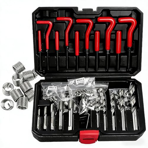 Fuutilake Helicoil Gewindereparatur Set 131-teilig HSS Komplettset für M5 M6 M8 M10 M12 mit Spiralbohrern T-Griffen & Metallbox | Für Auto Motorblock Getriebe & Maschinenreparatur