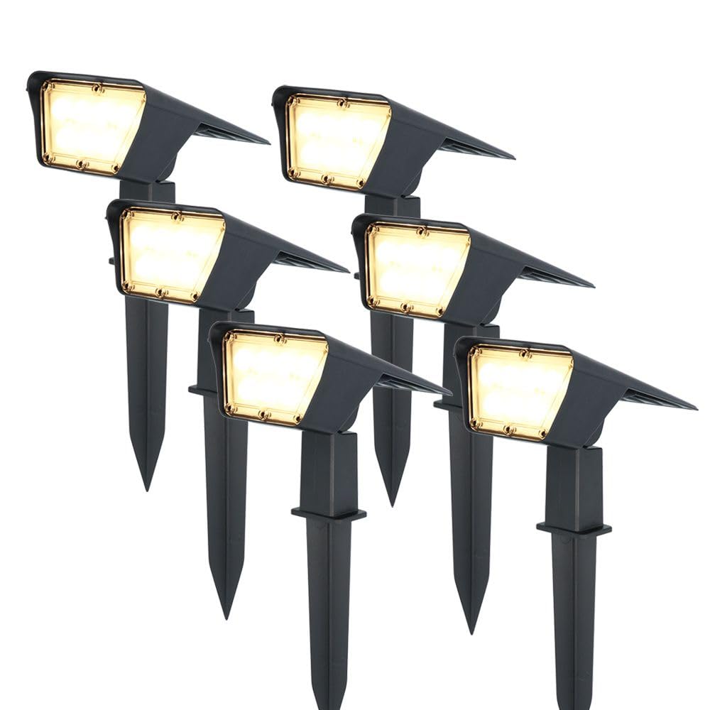 HOFTRONIC - Solar Gartenstrahler Odessa Superhell 300 Lumen IP65 Wasserdicht 3000K LED Solarlampen für Außen Solarleuchte 6 Stücke mit Erdspieß Solar Strahler Wintersolar Solarpanel Warmweiß