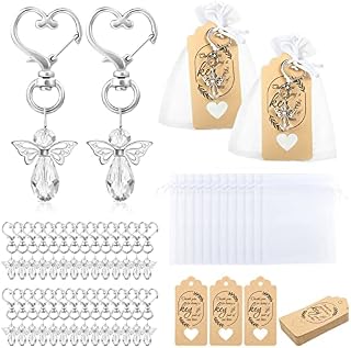 GWHOLE 90pcs Guardian Angel Keychains with Keyring Organza Bags Thank You Tags, Thank You Gifts for Teacher Nurse Guest Baby Shower Wedding Christening