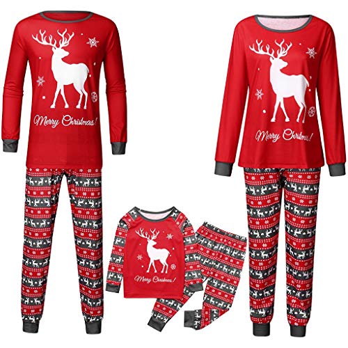 Jeash Christmas Holiday Pajama Sets PJ Matching Family Christmas Pajamas (Red, Dad2XL)
