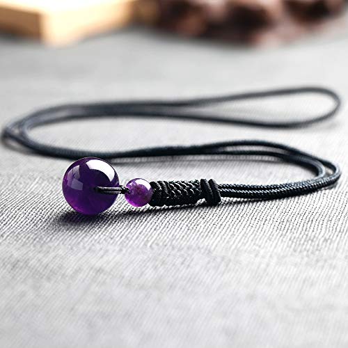 Istone Unisex Genuine Round Gemstone Beads Amethyst Pendant Necklace With Adjustable Nylon Cord 24 Inch #TOP2