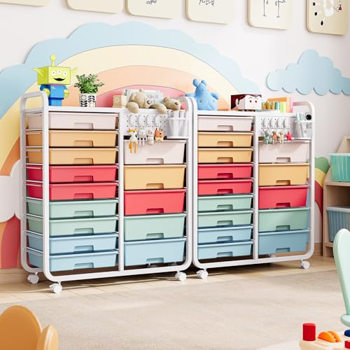 14-Schubladen-Rollwagen-Badrollwagen-Schubladenwagen mit Lochplatte, Aufbewahrungswagen mit Rädern und Griffen für Werkstatt Büro Küche,Multicolor