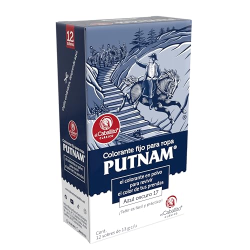 La mejor comparación de Donde Comprar Tinte para Ropa disponible en línea. 42 Colorantes fijos de PUTNAM, el único Colorante en Polvo para ropa color Azul oscuro ¡Revive y cambia el color de tu prenda favorita! Cajilla con 12 sobres de 13g c/u