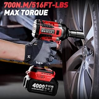 Avhrit Clé à Chocs Sans Fil Brushless avec 2x 4.0 Ah Batteries, 700N.m/Ft-lbs Boulonneuse à Choc Electrique, 21V Visseuse à Chocs avec 4 Douilles à Chocs, Compatible avec Makita 18V