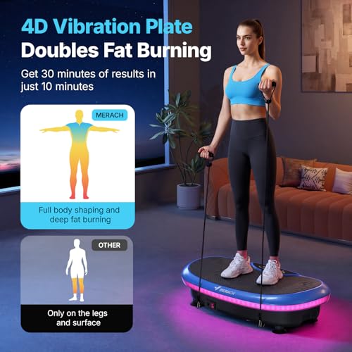 Image of MERACH Vibration Plate Exercise Machine, 4D Whole Body Workout Vibrating Platform for Lymphatic Drainage Weight Loss Muscle Activation, Home Fitness Equipment with Bluetooth Light Pull Cord