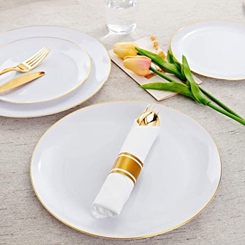 Supernal 50Guests Gold Plastic Plates,Gold Plastic Dinnerware Set,Pre Rolled Gold Plastic Silverware,Include 50Dinner And 50Dessert Plates, 50Cutlery Set,50Gold Cups,Suit For Wedding,Party,Birthday #TOP5