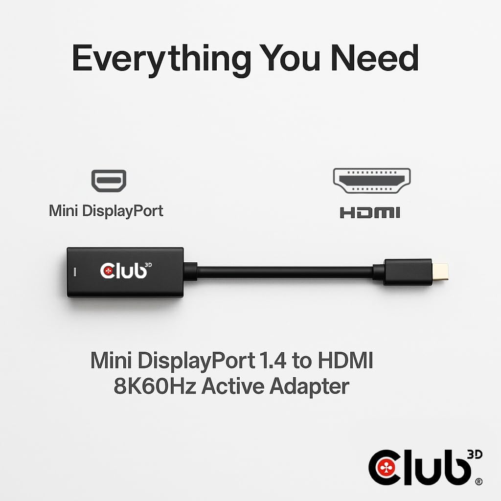 Club 3D Mini DisplayPort to HDMI Adapter 8K@60Hz 4K@120Hz - Active mDP 1.4 to HDMI Converter for Gaming PC, Aorus Series - HDR, HDCP 2.3 CAC-1188