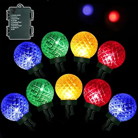Anycosy 2 Pack 16.4 FT 50 LED Christmas Lights, 8 Modes Globe String Lights Battery Operated, Outdoor Waterproof Ball String Lights Cover