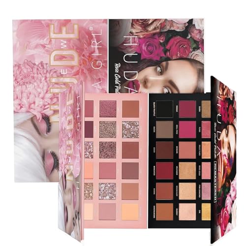Rose Gold Remastered + Nude Edition Eyeshadow Palette Combo Kit – 36 Matte and Shimmer Finishes, Includes Black Eyeshadow – Complete Eye Shadow Palette Set (Multicolor10)