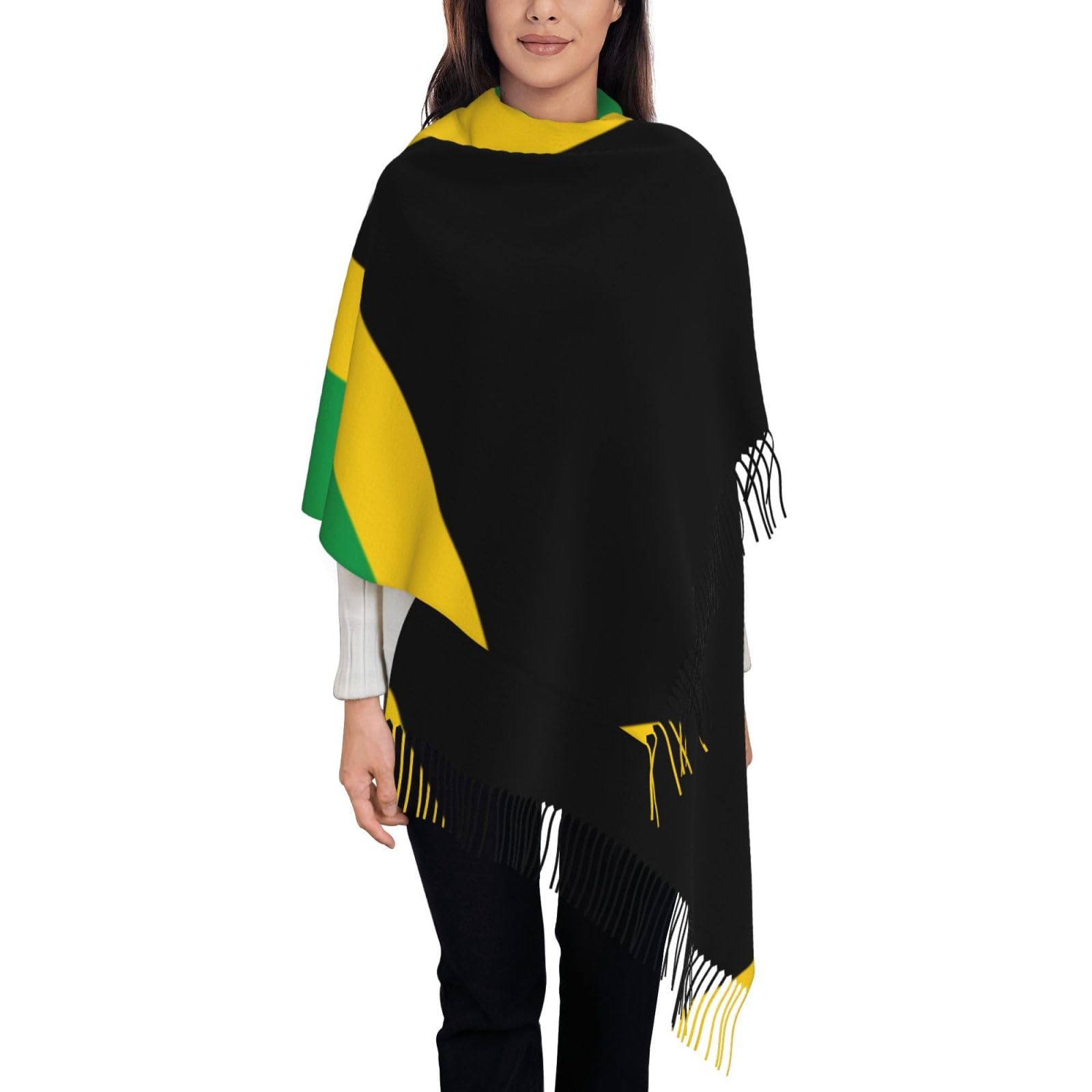 Gaxfjru Unisex Black Flag Of Jamaica Print Pashmina Scarf Shawl Cashmere Wrap Stole Large Soft Pashminas Shawl Winter Scarf, One Size