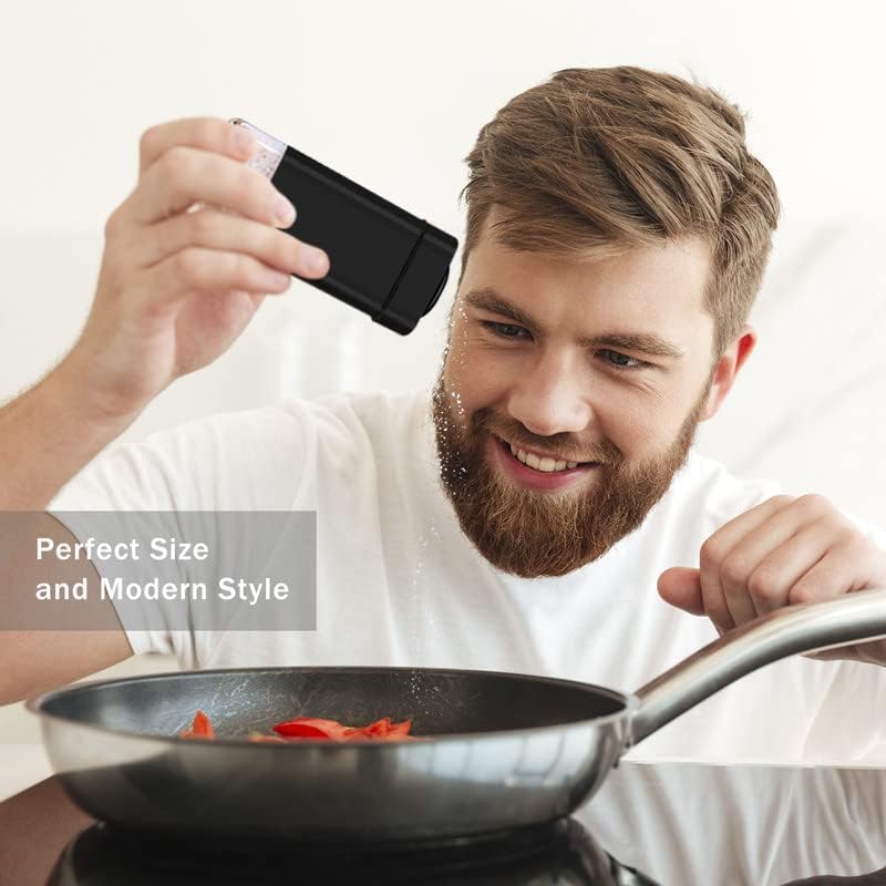 Miniatura 6 de Aelga - Salero negro y pimentero con agujeros de vertido ajustables, juego de salero y pimienta de cristal, perfecto para pimienta negra, Kosher y