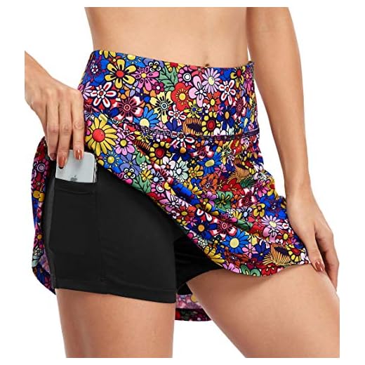 Fulbelle Women's Athletic Skorts, Summer Tennis Skirts for Women High Waisted Golf Skirt with Pockets Casual Cute Running Skort Colorful Flower Small