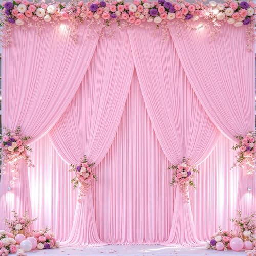 40ft x 10ft Wrinkle Free Pink Wedding Backdrop Curtains for Party Bridal Shower Reception Decorations Pink Fabric Curtain Backdrops Drapes for Photography Baby Shower Birthday Background