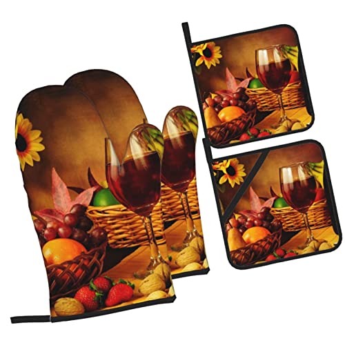 Fresh Fruit Printed Oven Mitts And Pot Holders Heat Resistant Potholders Oven Gloves And Pad For Baking Kitchen Grilling - 4 Set #TOP1