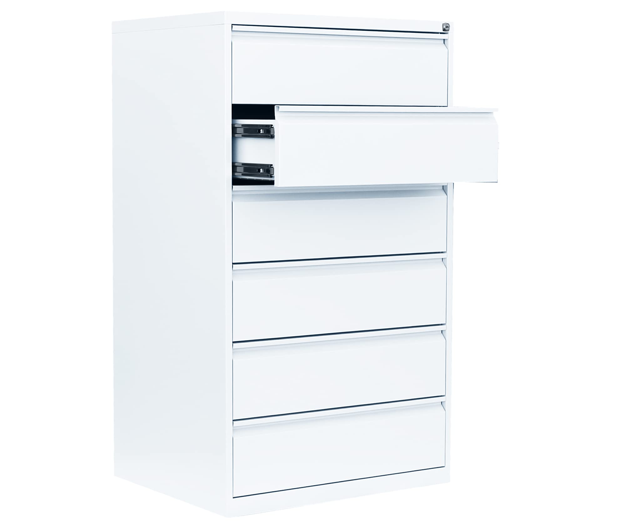Lüllmann Karteischrank DIN A5 weiß 132x76x62cm 6 Schubladen quer dreibahnig