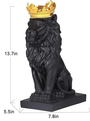 Cuzokola 15" H Big Black Lion Figurine Desk Office Decor For Men With Nordic Lion Head Statue With Crown Decoration And Animal Crown Queen Resin Sculptures Home Decor #TOP5