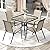 Arlopu 5 Piece Outdoor Patio Dining Set (Umbrella not Included), Porch Furniture with 4 Textline Chairs, 1 Square Glass Table for Garden, Backyard and Poolside, Lawn (Browm)