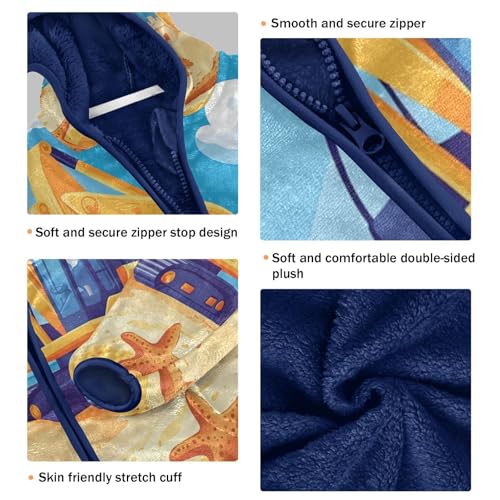 Yellow Excavator Car Beach Toddler Fleece Jacket Girl Boys Hooded Fleece Jacket Coat Warm Outwear Zip-up 3-10T3