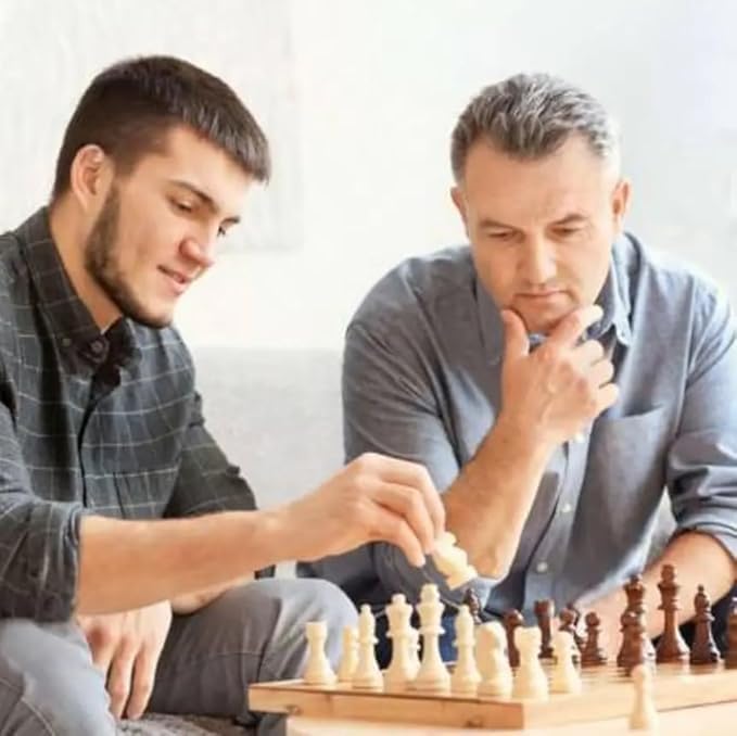 Image of Wooden Chess Board Educational Toys Travel Chess Set with Folding Board for Kids and Adults Indoor Outdoor Educational Travel Toys Wooden Color 12 Inch (Brown Chess) (Chess Game 12 inch)