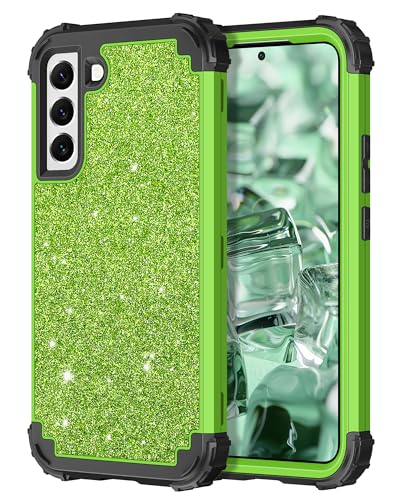 LONTECT for Galaxy S22 Plus Case Shockproof 3 in 1Heavy Duty Rugged Hybrid Sturdy High Impact Protective Cover Glitter Case for Samsung Galaxy S22 Plus/S22+ 5G 6.6 2022,Grass Green