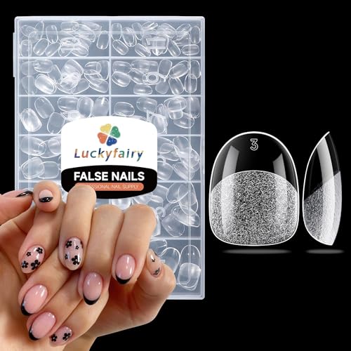 Extra Short Oval Round Nail Tips: 240Pcs Tri-Layer Core Soft Gel Nail Tips, Pre-shaped Short Oval Press On Nails, 12 Sizes Half Matte Full Cover Clear Short Nails for Extension Art DIY Salon