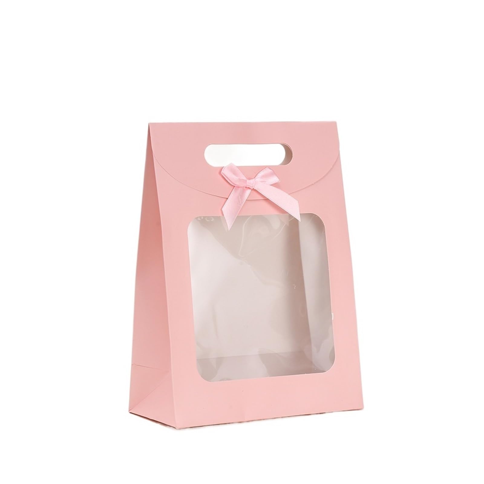 HKYBCF Cake packaging box 10/20/25Pcs Bags With Clear Window Kraft Paper Bag Handle Candy Biscuits Cake Packing Box Packaging for Wedding(Pink,12x16x6cm,25pcs)