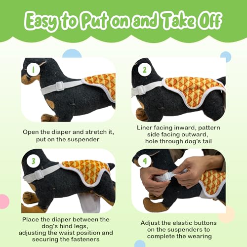 Image of 3 Pack Washable Female Dog Diapers with Adjustable Suspender, Reusable Sanitary Panties for Dogs in Heat, Leak-Proof Design for Small Dogs