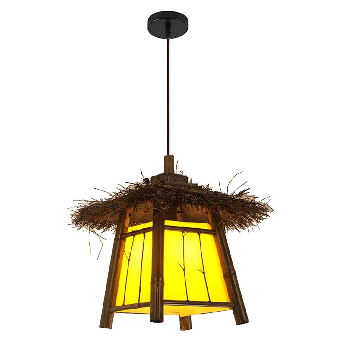 CSSYKV Mid-Century Rattan Cage Chandelier Kitchen Island Table Light Fixture Rustic Farmhouse 13.7" Boho Rattan Chandeliers Yellow Faux Parchment Shade for Dining Table Restaurant Creative Fixture