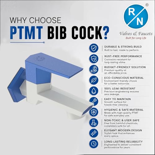 Image of RN PTMT Bib Cock for Bathroom | 15mm Foam Flow Water Tap with Flange | Luxury G20 Series Faucet | High-Grade Engineering Polymer Tap (White Metallic Blue Dual, Pack of 2)