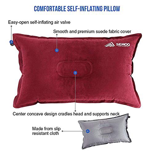 SEMOO Camping Pillow/Self Inflating Air Pillow, Compressible for Camping, Travel and Backpacking (Red)