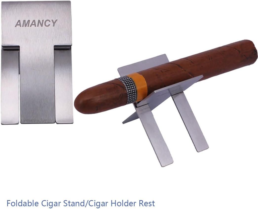 AMANCY Classy Cylindrical Hand Carry Cigar Case with Premium Cutter and Rest, Cedar Wood Lined Travel Cigar Holder Humidor kit with Built-In Hygrometer, Long Humidifier, and Dropper