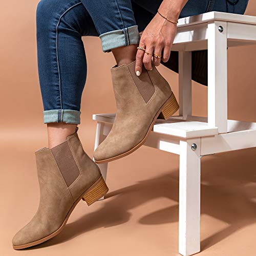 Qupid Women's Repeat Chelsea Ankle Low Heel Boots, Warm Taupe Distress Nubuck, 84
