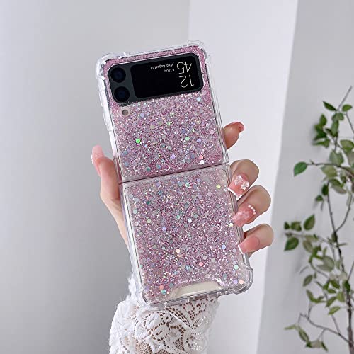 Coque Samsung Galaxy Z Flip 4 et 3 paillettes transparentes en plastique dur rose par BSAPP