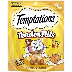 Temptations Tender Fills Roasted Chicken Flavor Crunchy and Soft Adult Cat Treats, 4.6 oz. Pouch (Pack of 10)