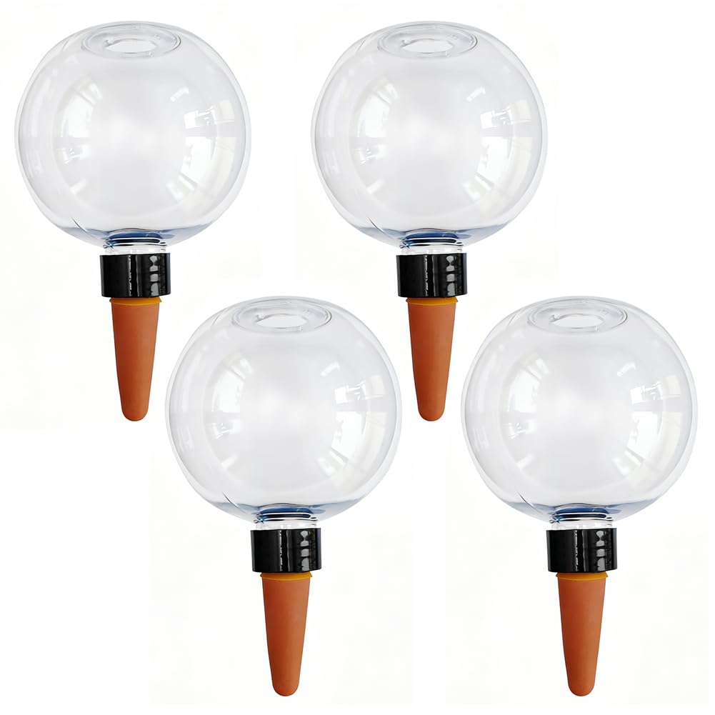 Lot de 4 boules d'eau pour plantes, auto-arrosage, auto-arrosage des plantes, pour l'intérieur et l'extérieur, arrosage automatique transparent des plantes (transparent)