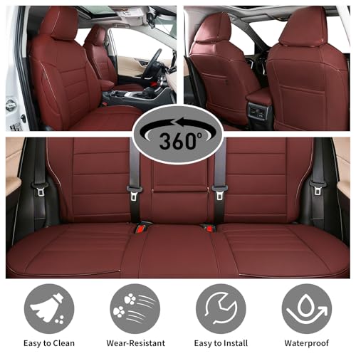 Image of EKR Rav4 Seat Covers Custom Fit for Toyota Rav4 2021-2024 Prime SE,XSE & 2019-2025 Hybrid /PHEV SE,XSE, Leather Car Seat Cover Full Set for SUV,Faux Leather(Burgundy)