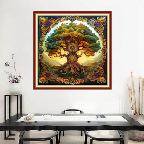 Image of Joyhoor Stamped Cross Stitch Kits for Beginners Needlepoint Kits for Adults Embroidery Kits 11CT Counted Cross Stitch Kits Printed Embroidery Pattern-Magic Tree 18x18 inchs
