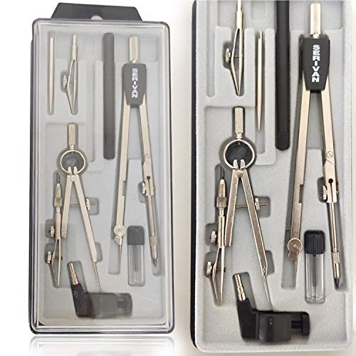 Estuche de 7 piezas SERIVAN con Compás, Tiralíneas, Adaptador Universal, aguja roma, tubo con mina Cover