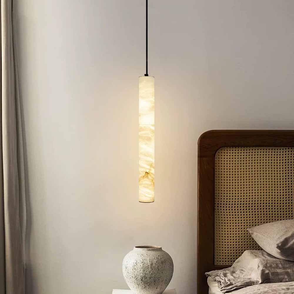 Lámpara colgante de tubo de alabastro, negra, 30 cm, iluminación LED.