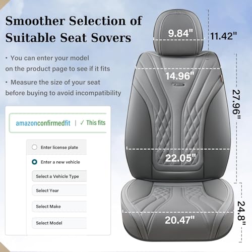 Image of Coverado Car Seat Covers, Car Seat Covers Front Seats, 2-Pack Front Seat Cover, Nappa Leather Waterproof Seat Covers, Car Seat Protectors, Automotive Seat Covers Universal Fit for Most Vehicles Gray