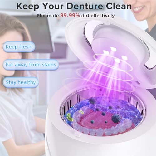 Image of Ultrasonic Retainer Cleaner, 180ML /45kHz Portable Ultrasonic Jewelry Cleaner, Quiet Operation Ultrasonic Cleaner Machine for Dentures,Aligners,Mouth Guards,Night Guards (White)