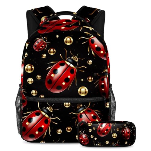 Trousse à crayons et sac à dos cartable rouge coccinelle grand format