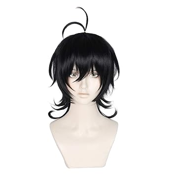 Black Fluffy short hair Anime Wig Costume Character Wig Cosplay