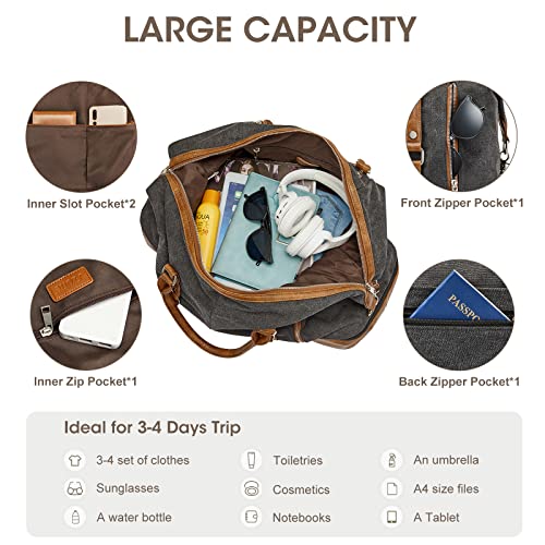 Image of S-Zone Oversized Ladies Travel Tote Duffel Bag Carry on Canvas Travel Duffel Bag Weekender Overnight Bag for Women and Ladies, B-black, L