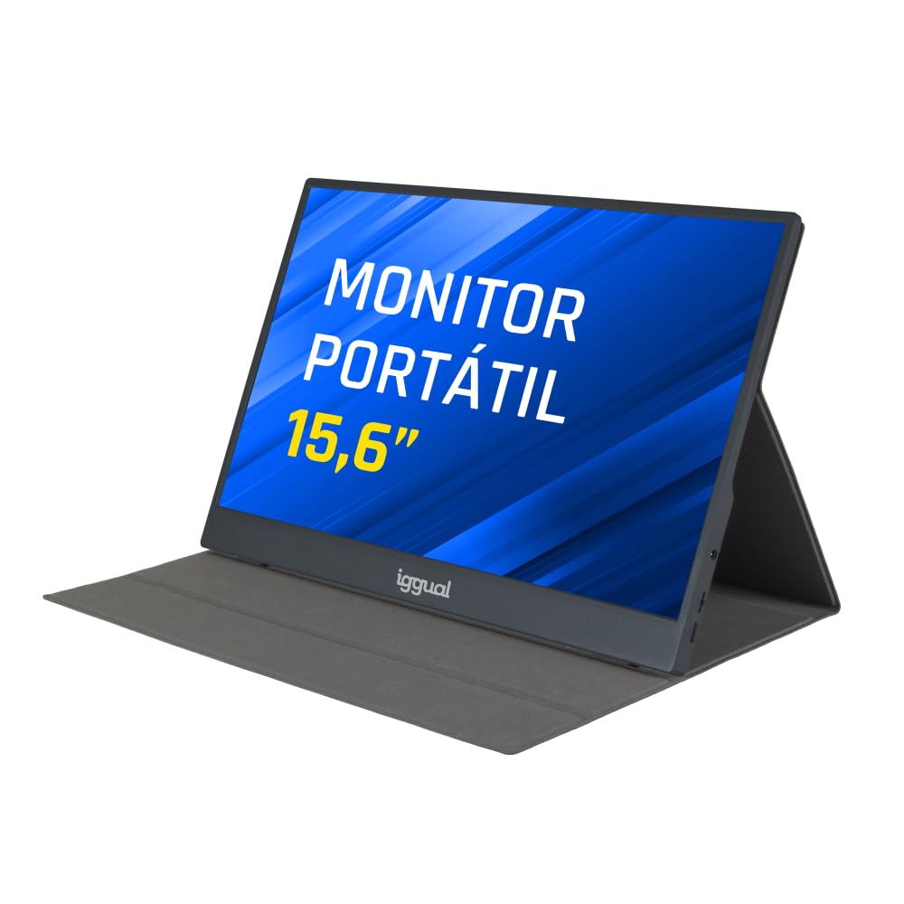 iggual- Monitor Portátil de 15,6".- Panel IPS Full HD (1920x1080). -Formato 16:9.- Pantalla Portátil de Viaje - Pantalla Auxiliar para portátil/Mac/Nintendo Switch/Teléfono. (36x23x1 cm) (MPL156)