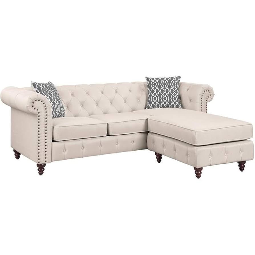Amazon.com: Acme Waldina Tufted Linen Fabric Upholstered