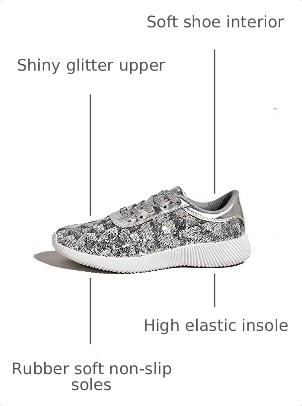 Image of BELOS Women's Glitter Shoes Sparkly Lightweight Metallic Sequins Tennis Shoes Casual Retro Braided Walking Shoes